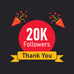 20k or 20000 followers thank you. Social Network friends, followers, Web users. Subscribers, followers or likes celebration. Vector illustration.