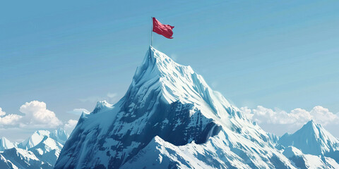Peak Performance: Abstract mountain peak with a flag representing success and accomplishment at the highest level