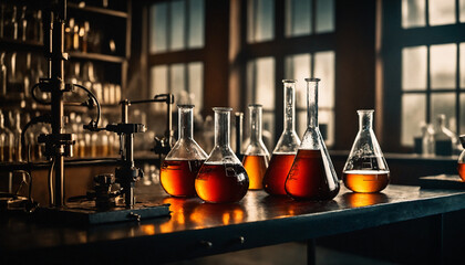Chemical flasks with liquids