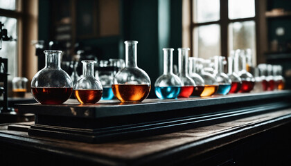 Colors in a test tube in a chemistry laboratory
