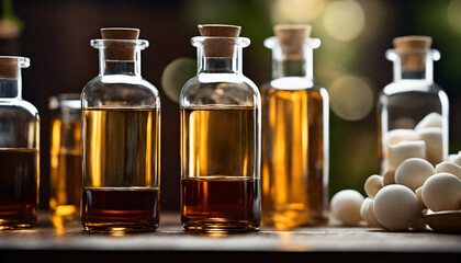 Flasks with chemical liquid for experiments