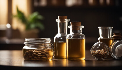 Flasks with liquid for experiments