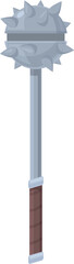 Medieval spiked mace weapon standing upright on a white background