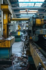 Industrial machines in a plastics factory display molding and processing of plastic materials