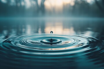 Drop falling in a lake with mist making waves