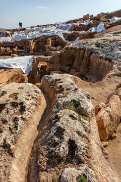 View of Neolithic landscape with natural rock patterns, Karahantepe, Sanliurfa, Turkey.