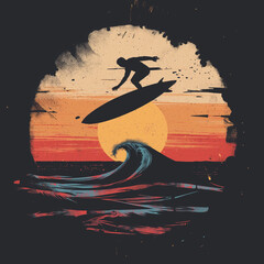 Line style vector Surfing badge. For t-shirt prints, posters and other uses.