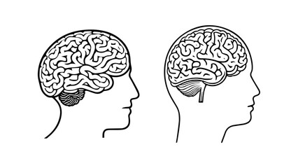 silhouette of a person from side with brain shape seen in vector