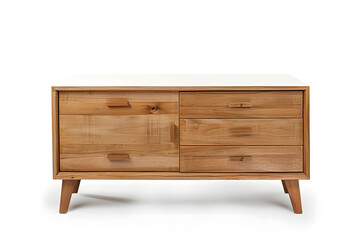 Wooden sideboard with drawers isolated on white background