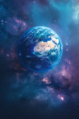 Obraz premium tiny Earth in the vastness of space, selective focus, astronomical theme, vibrant, blend mode, starry sky backdrop