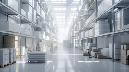 Obraz premium Big warehouse filled with goods. Background image. Created with Generative AI technology.