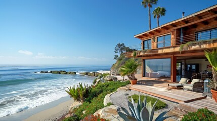 Fototapeta premium A house by the sea brings the soothing sounds of waves and a fresh, salty breeze.