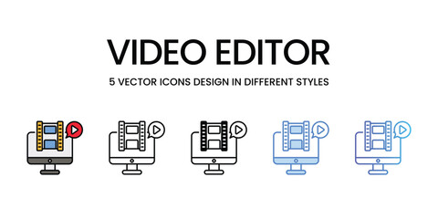 Video Editor icons vector set stock illustration.