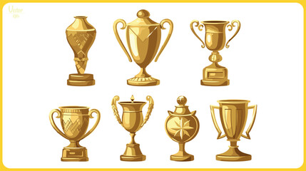 set of vector golden trophy winning award cups, cut out