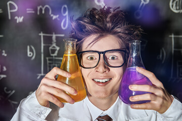 scientist with flasks