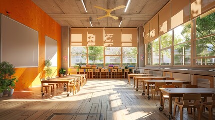 Fototapeta premium The interior of the classroom of a modern elementary school 