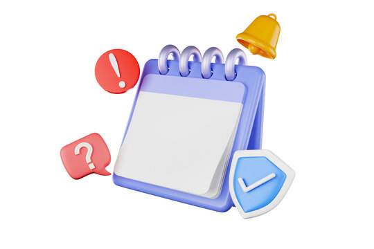 3D calendar icons mark the date and time for event meeting reminders. Calendar with 3D clock for appointments, due dates, vacation planning. 3d alarm clock illustration