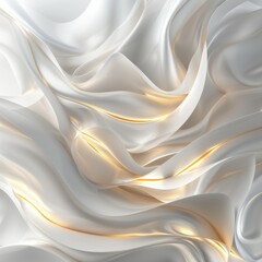 Obraz premium This AI generated image features fluid, luminous white and gold waves, creating a mesmerizing abstract design with soft, intricate curves and smooth textures that captivate the eye.