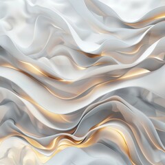 Obraz premium This AI generated image showcases abstract, fluid waves with soft, luminous white and gold layers, creating a mesmerizing visual effect with intricate curves and textures.