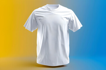 White T-Shirt Mockup isolated on blue and yellow background