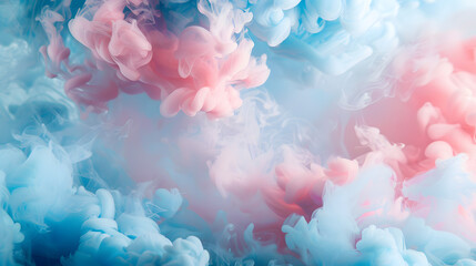 Fototapeta premium Close up of ink clouds in blue and pink colors. white background. hyper realistic photography 