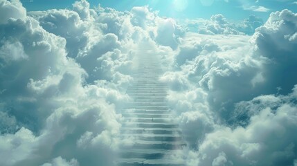 Long staircase reaching up into the clouds