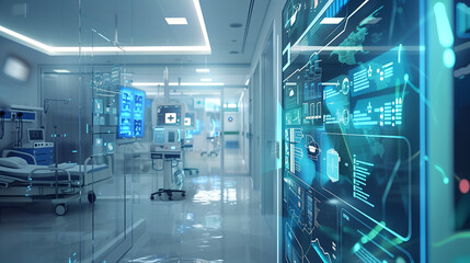 Fototapeta premium Innovative Smart Healthcare Monitoring System Featuring AI-Driven Diagnostics in a Modern Hospital Environment