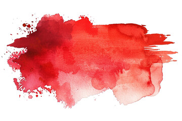 Horizontal red watercolor splash with bold, textured brushstrokes and scattered droplets on a transparent background. Abstract art for design and print. Watercolor painting with place for text