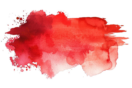 Horizontal red watercolor splash with bold, textured brushstrokes and scattered droplets on a transparent background. Abstract art for design and print. Watercolor painting with place for text