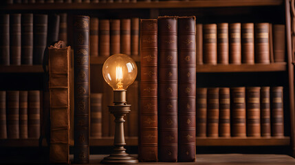 Forgotten library with old books and candles