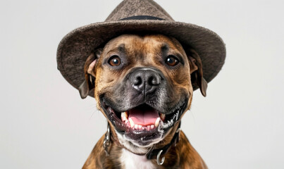 Obraz premium Joyful Dog in Festive Hat on White Background