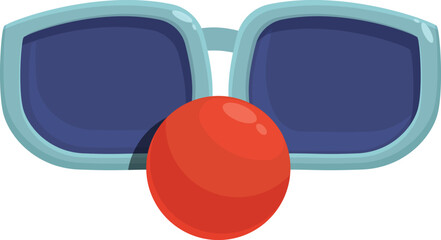 Red clown nose is hiding behind sunglasses, creating a playful and festive atmosphere
