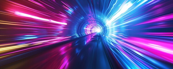 Futuristic tunnel with neon lights, dynamic motion blur. Sci-fi concept