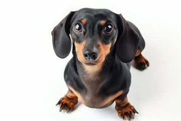 Dachshund with Long Body and Curious Expression: A Dachshund with a long body and a curious expression, displaying its inquisitive and charming nature. photo on white isolated background