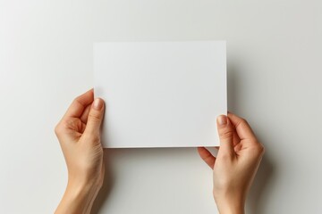 Blank paper mockup on hand created with generative AI