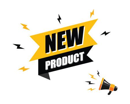 megaphone with New Product speech bubble, business design, marketing, announcement, discount, cashback. creative banner. editable vector eps 10.