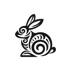 hand drawn Rabbit with maori tribal symbol