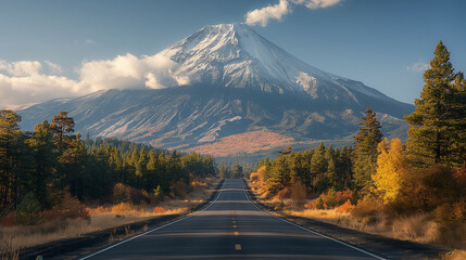 Autumn mountain road through vibrant fall foliage