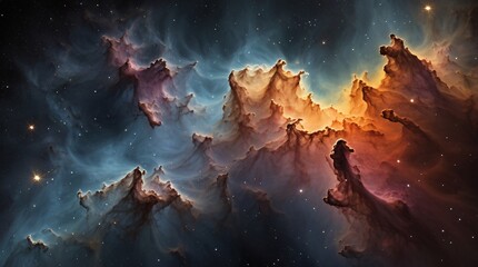 Obraz premium Fiery orange streaks light up the dark, smoky night sky cosmic nebula