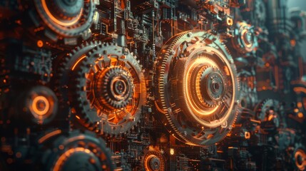 Creative depiction of gears in a high-tech environment