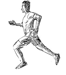 black and white male runner hand drawn vector