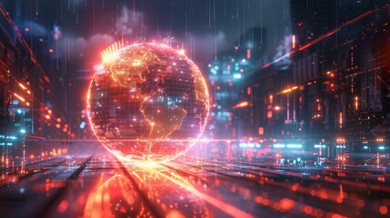 Fototapeta premium Creative depiction of a glowing orb in a digital environment