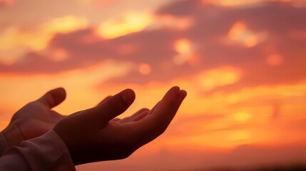 Design a serene moment of a person making Dua (supplication) with hands raised, emphasizing the prayerful nature of Ramadan.