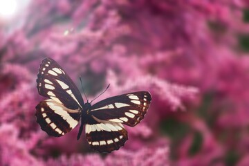 A beautiful colored blue butterfly on field with flowers
