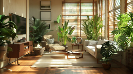 Fototapeta premium modern eco friendly home interior design with furniture and plants 