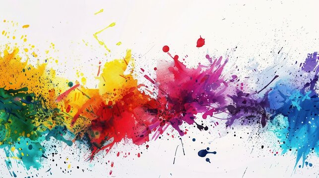 abstract art background with colorful textured paint splatters on white artistic design template