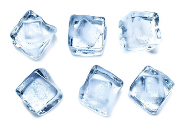 Fototapeta premium Ice cubes collection top view isolated on white background