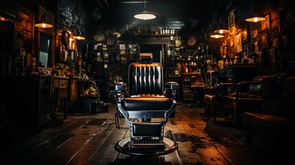 Vintage barber chair in a classic barbershop with traditional interior and authentic ambiance