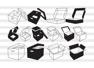 Cardboard Box SVG, Box Silhouette, Package Svg, Rectangle Box Svg, Cardboard Box Bundle, P0060