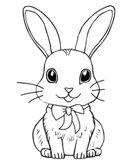 Playful bunny rabbit, Easter coloring page, illustration.